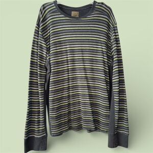 prAna Breathe Men's Gray Green Striped Long Sleeve Ribbed Top Thumb Holes Sz XL